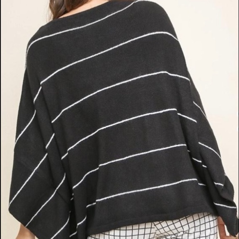 Umgee Black + Ivory Stripe 3/4 Sleeve Sweater - Picture 8 of 8